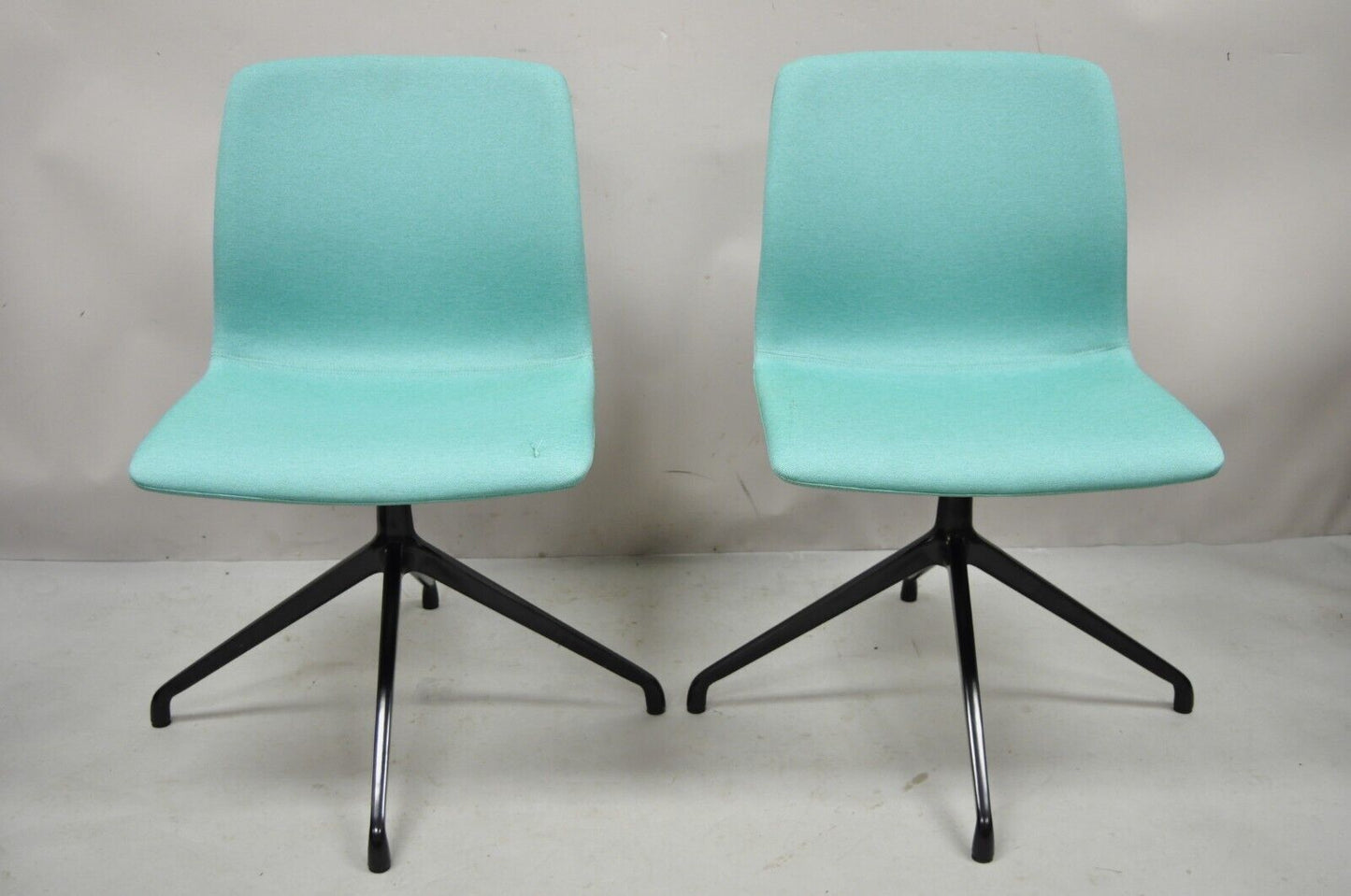 ODS Hairpin Swivel Base Blue Upholstered Side Chair - a Pair