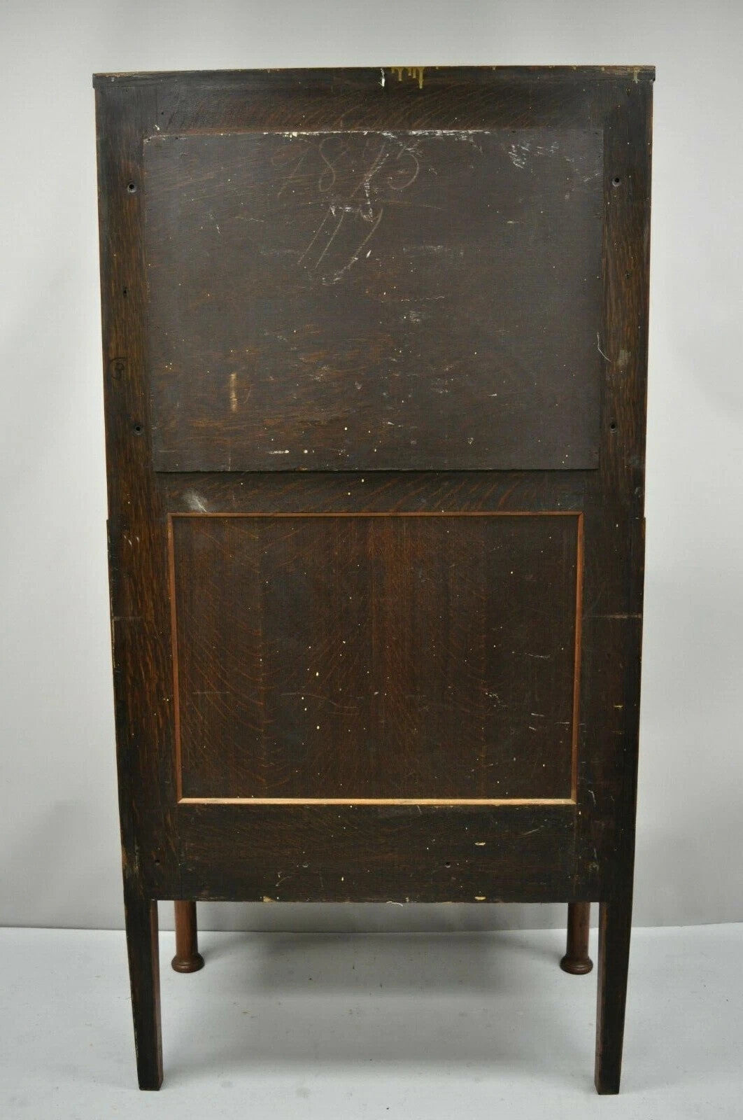 Antique Arts & Crafts Mission Oak Hand Painted Hall Bench Coat Rack w/ Mirror