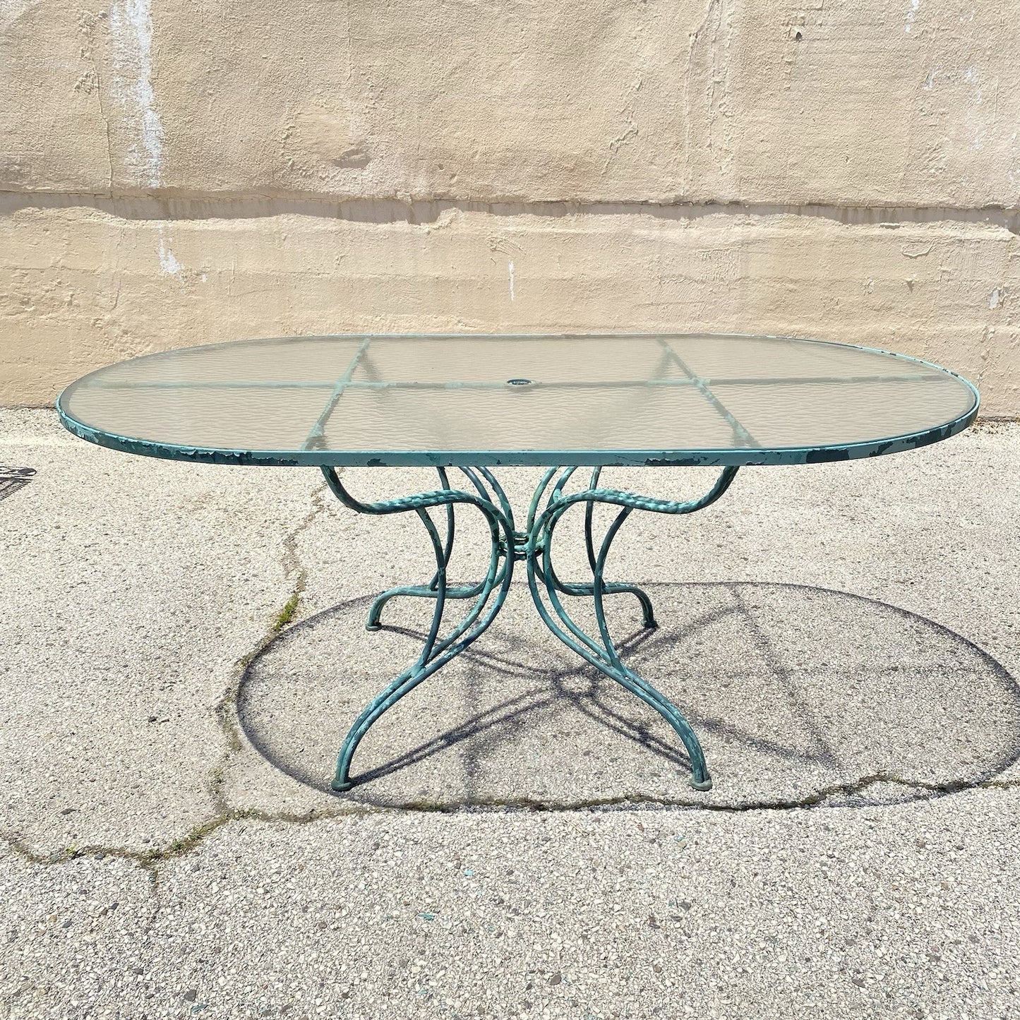 Vintage Woodard Wrought Iron Patio Dining Set w/ Long Oval Dining Table - 7 Pcs