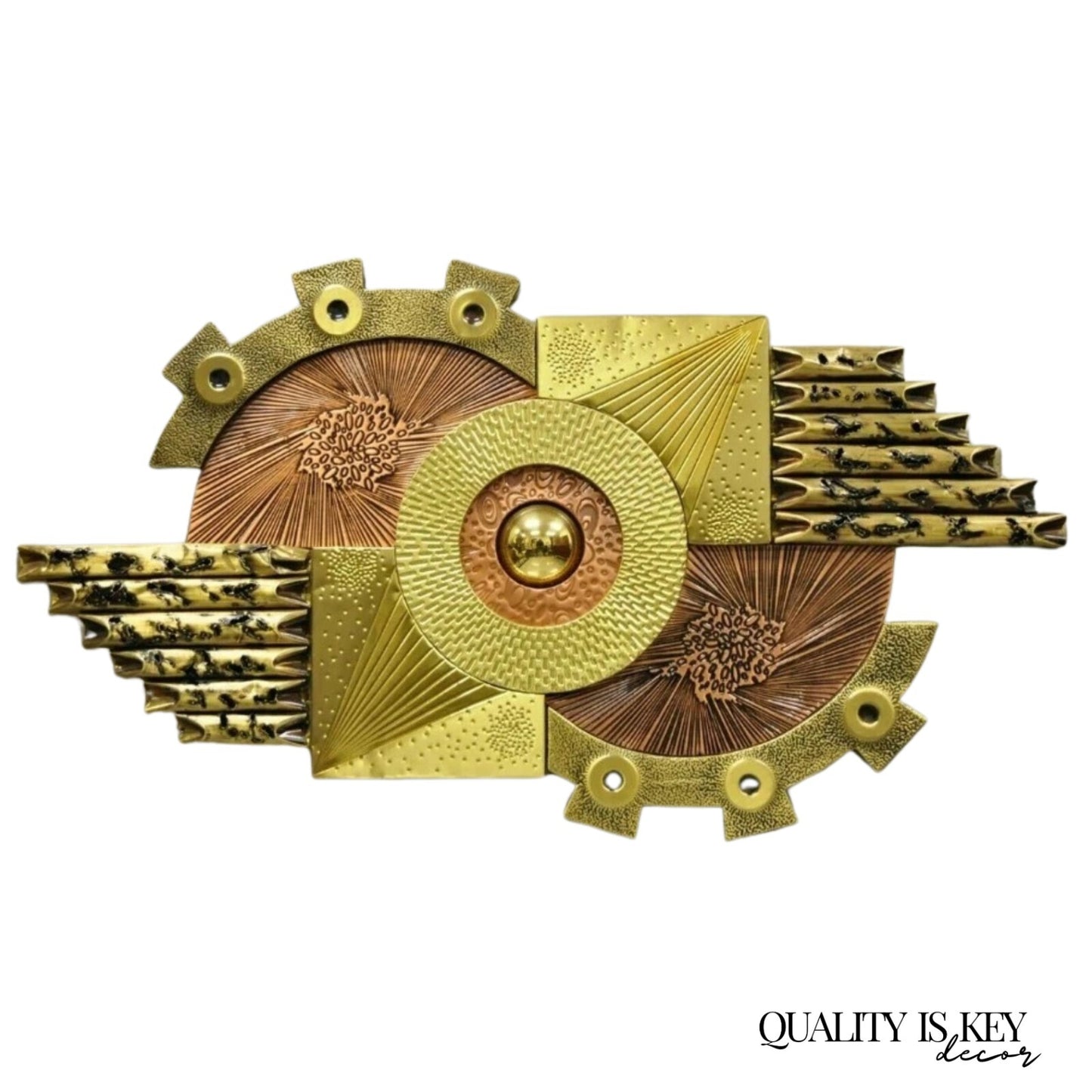 Vintage Stephen Chun Mid Century Modern Brutalist Brass Copper Abstract Wall Art