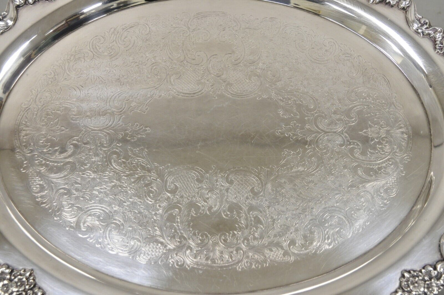 Vintage Poole Silver Co Lancaster Rose 30" Victorian Style Serving Platter Tray