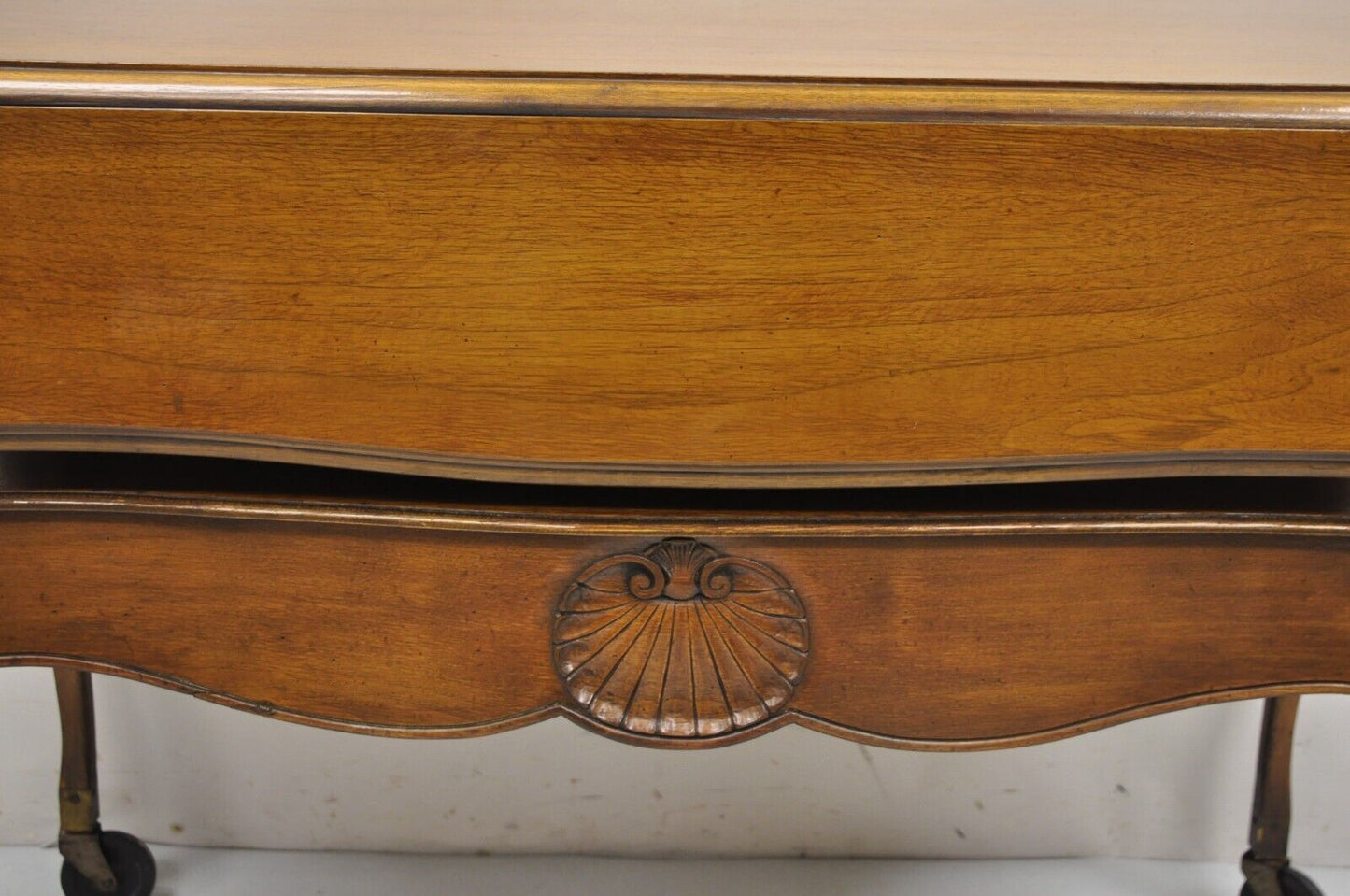 Vintage French Country Style Cherry Wood 2 Drawer Drop Leaf Rolling Serving Cart