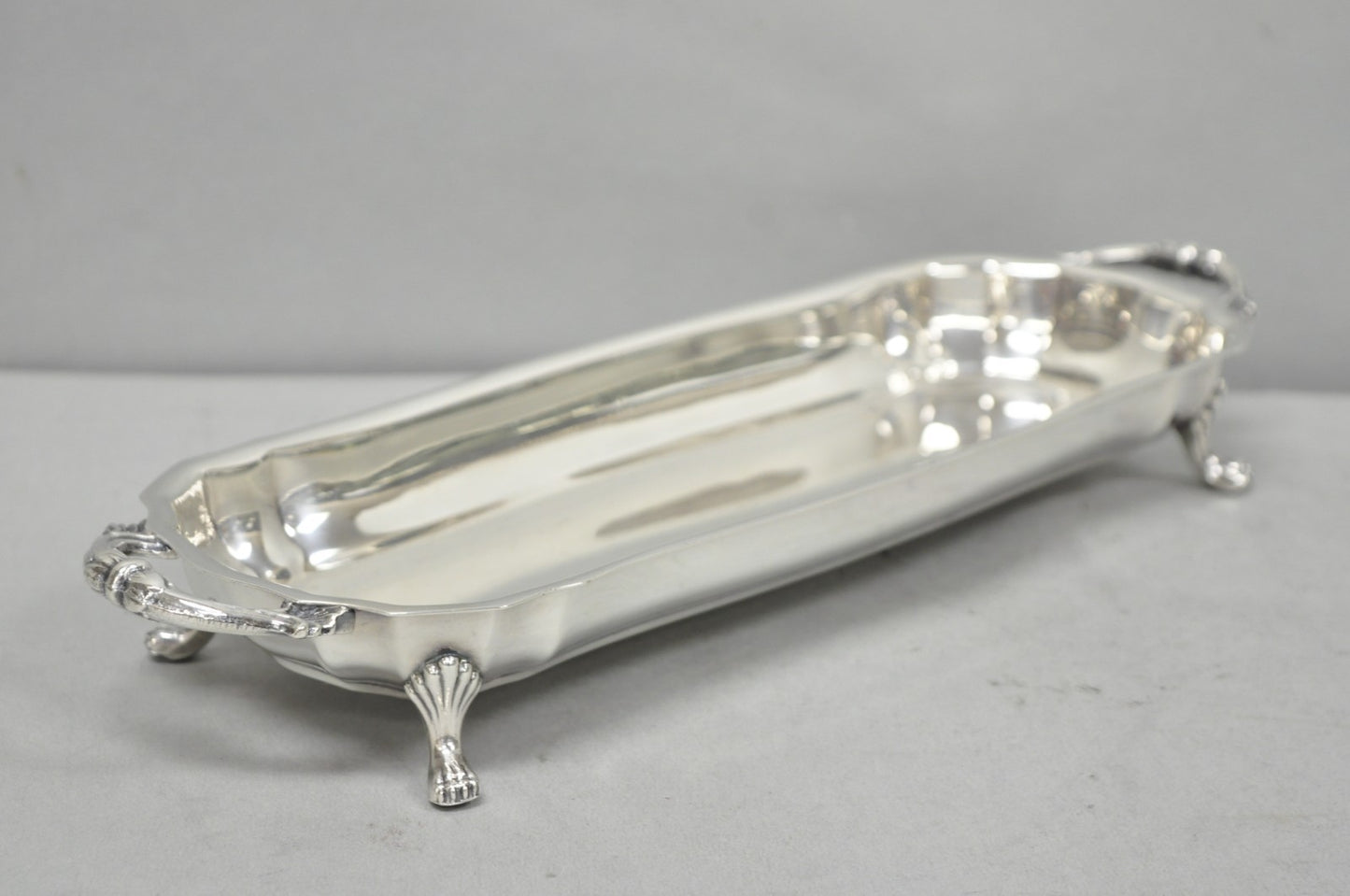 Vintage English Regency Silver Plated Paw Foot Scalloped Narrow Trinket Dish
