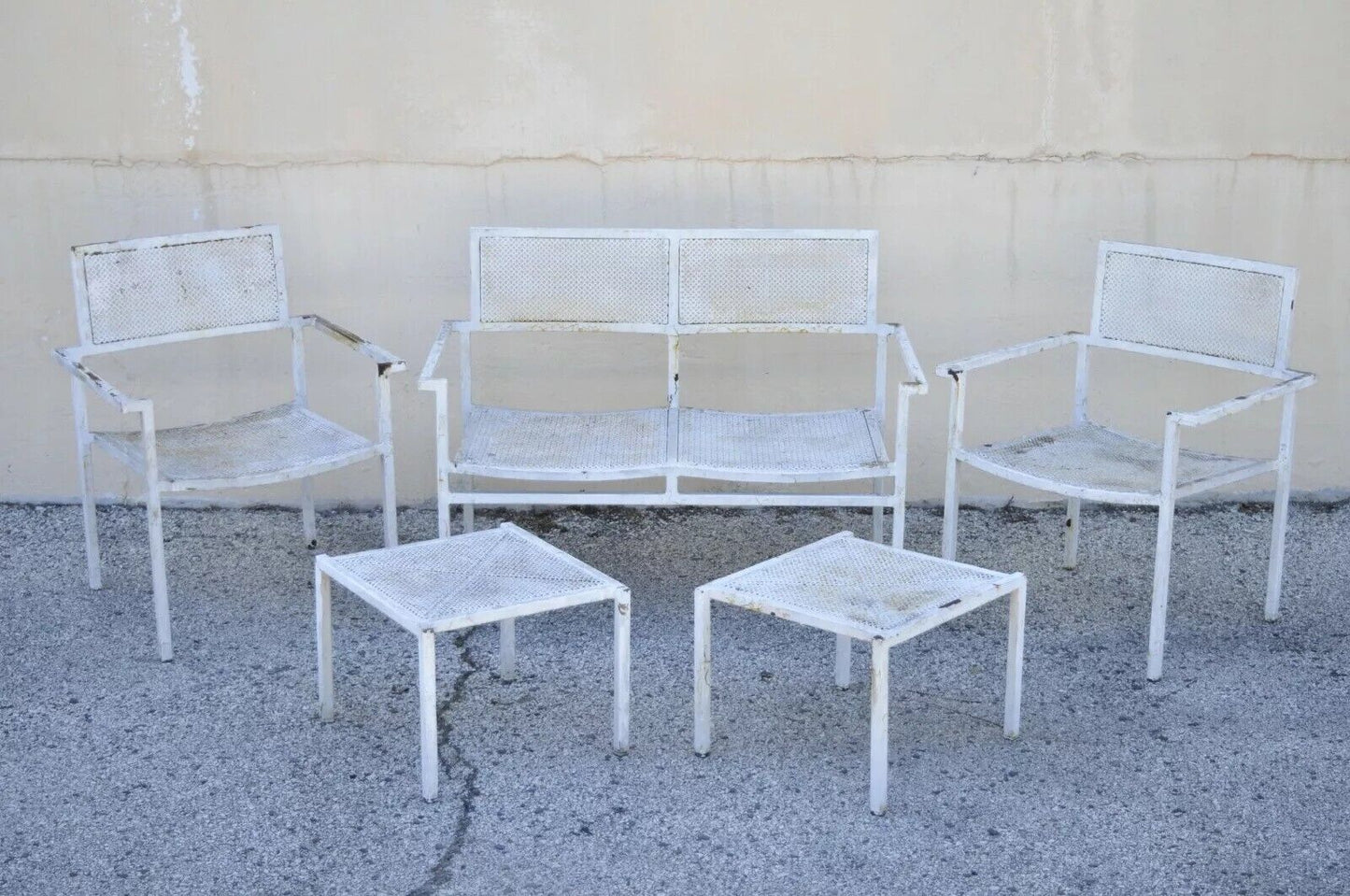 Vintage Burgess England Mid Century Modern Iron Metal Patio Chair Set - 5 Pc Set