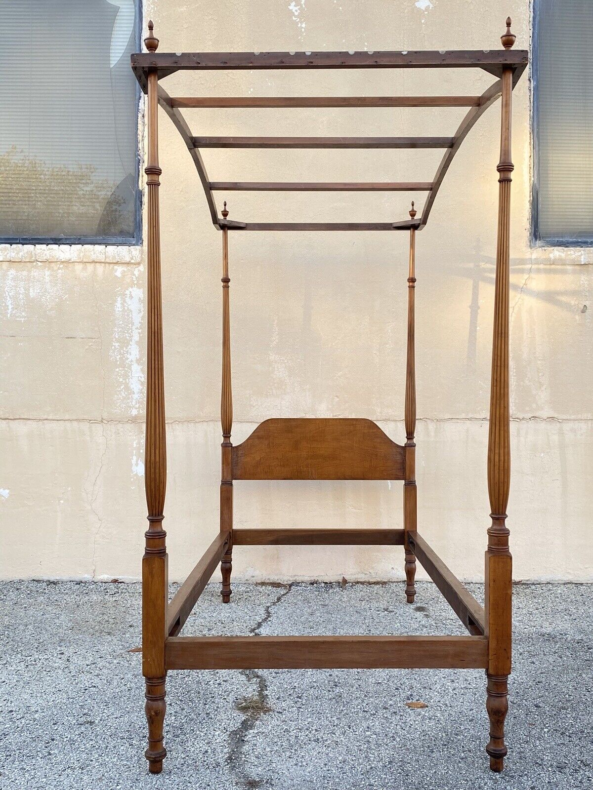 Antique American Federal Maple Wood Canopy Single Twin Poster Bed Frame