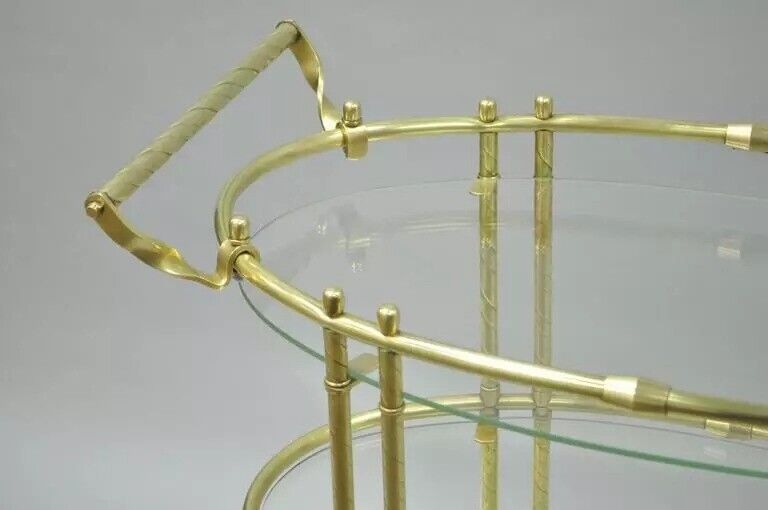 Mid Century Italian Modern Polished Brass & Glass Three Tier Oval Bar Tea Cart