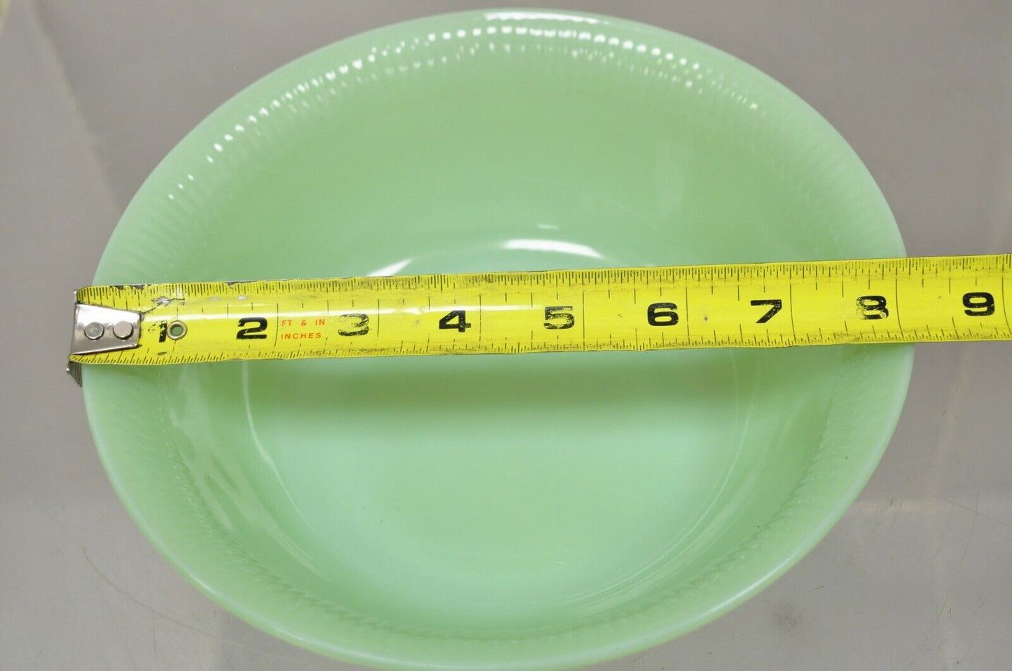 Vtg Fire King Oven Ware Green Jadeite Ribbed Jane Ray 8.25" Serving Bowl - 2 Pcs