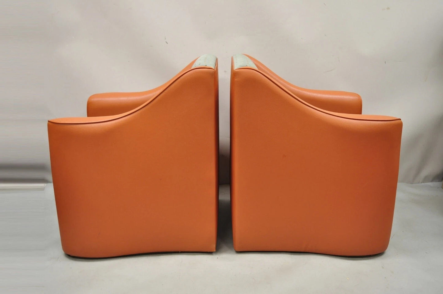 Postmodern Orange Green Lounge Chairs by Global Upholstery Company Ltd - a Pair