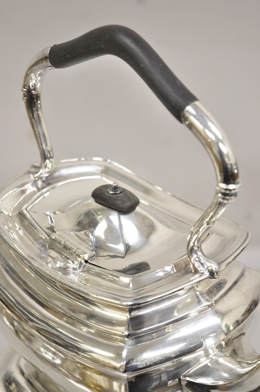 Antique HB&H English Edwardian Silver Plated Tilting Tea Kettle Pot On Base