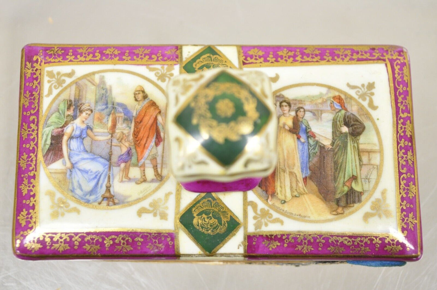 Antique Old Vienna Paris Porcelain Inkwell and Ink Blotter Desk Set - 2 Pc Set
