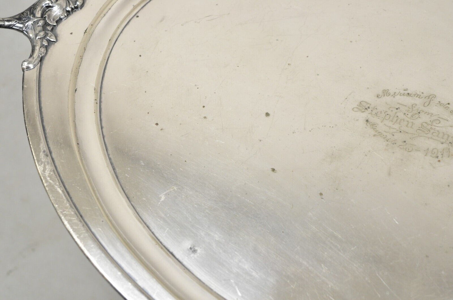 Antique Victorian Silver Plated Meriden B Co. Oval Serving Platter Tray Engraved