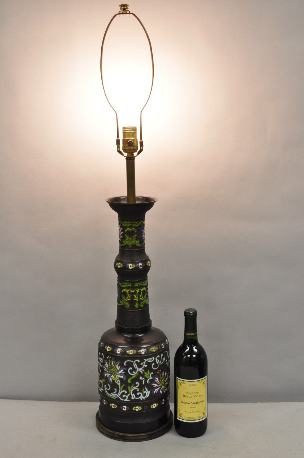 Antique Chinese Bronze Cloisonne Enameled Champleve Chinoiserie Table Lamp
