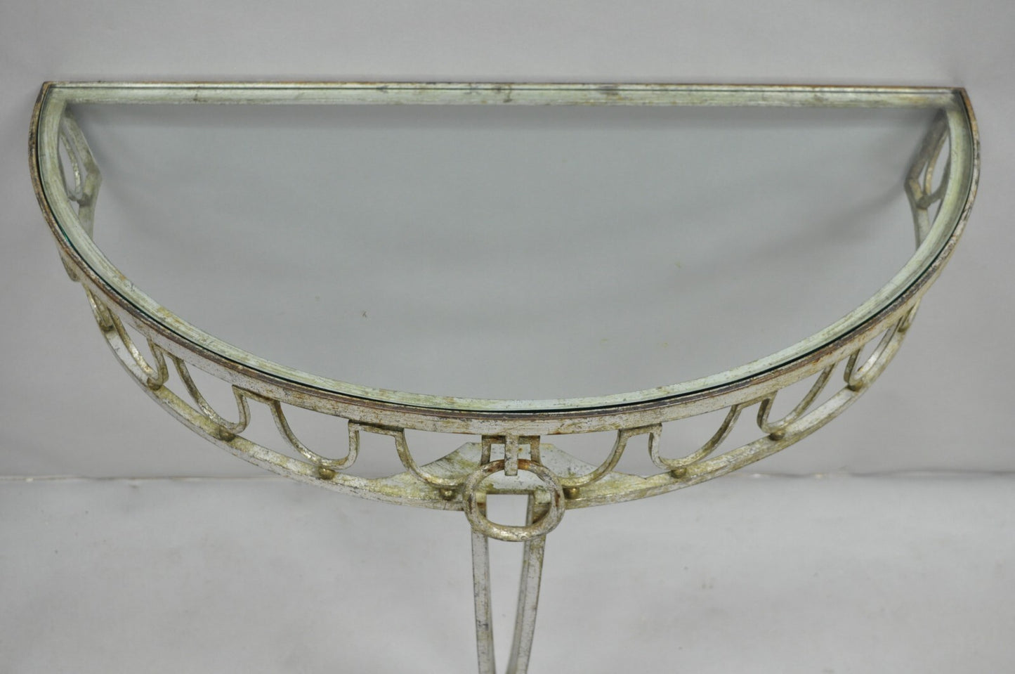 Italian Neoclassical Hollywood Regency Silver Gilt Iron Wall Mount Console Table