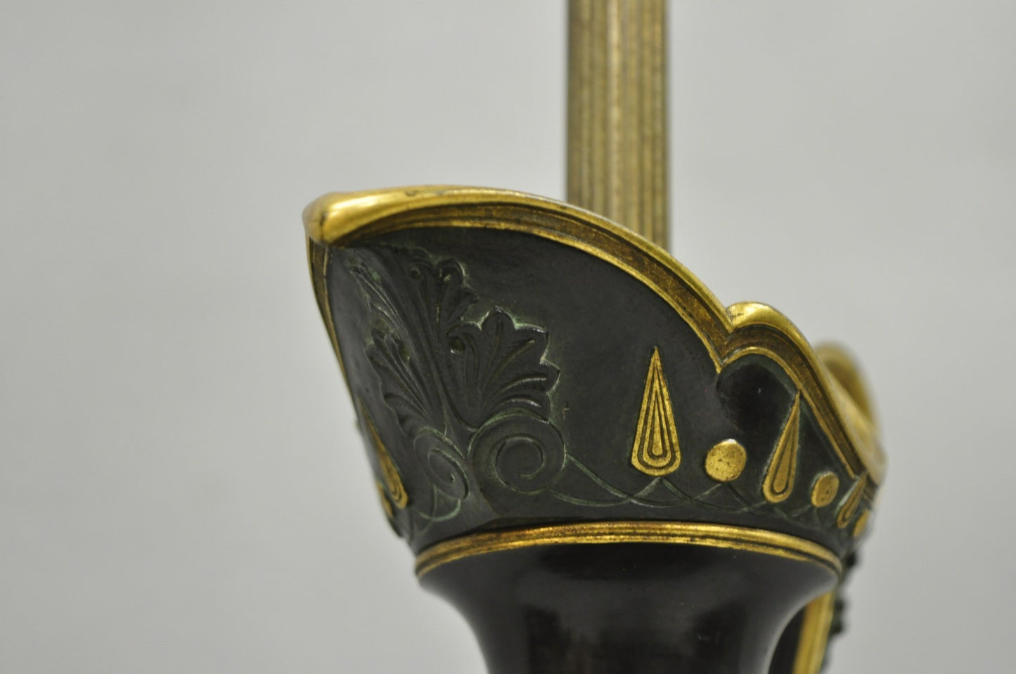Antique French Neoclassical Patinated & Gilt Bronze Figural Ewer Urn Table Lamp