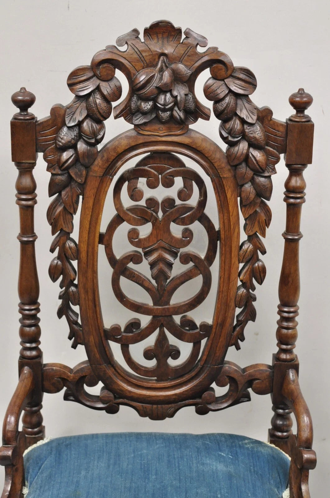 Antique Victorian Walnut Harvest Fruit Carved Slipper Chair attr. J & J W Meeks