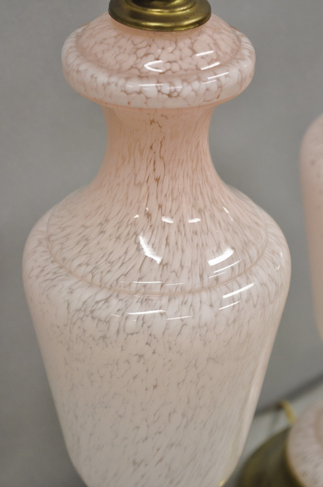 Vintage Mid Century Modern Italian Murano Glass Speckled Pink Table Lamps a Pair