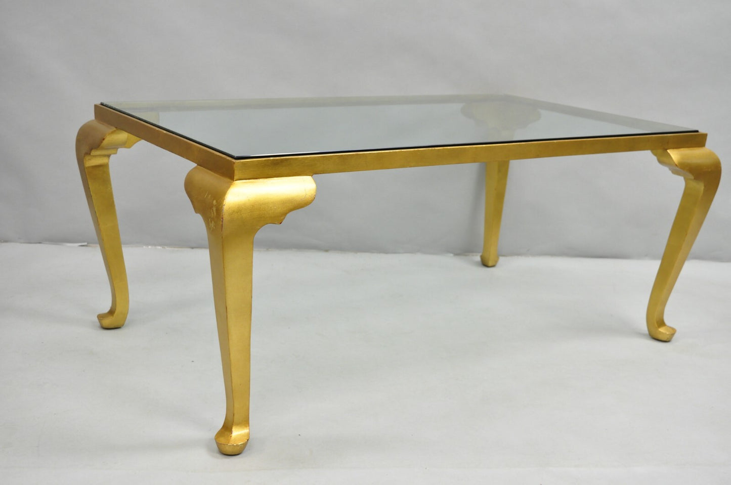 Decorator Italian Hollywood Regency Gold Gilt Cabriole Glass Iron Coffee Table