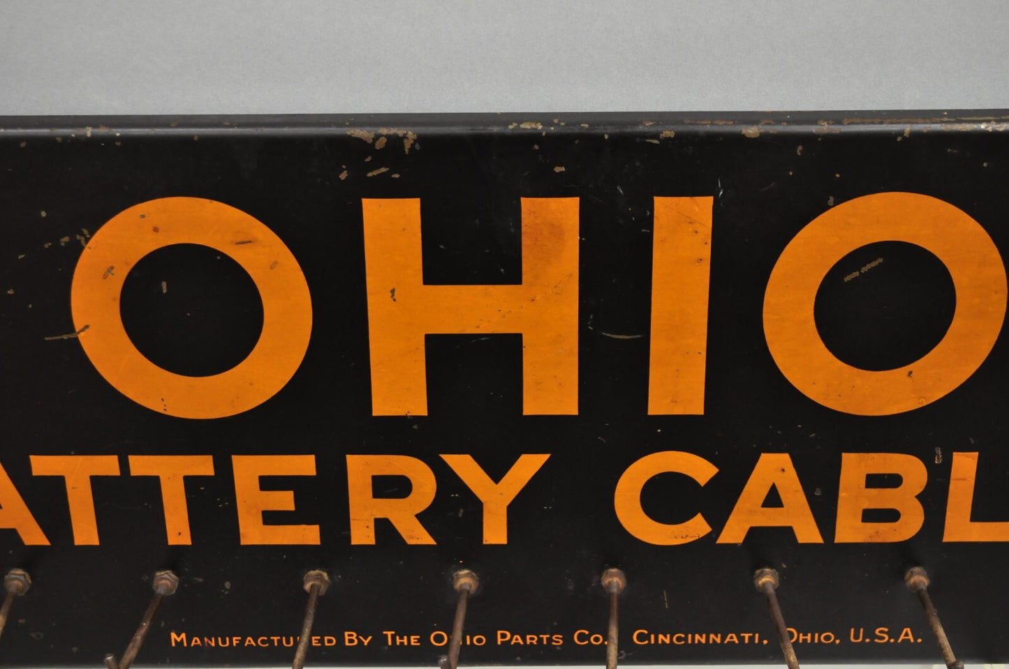 Antique Ohio Battery Cables Tin Metal Black & Orange Store Parts Display