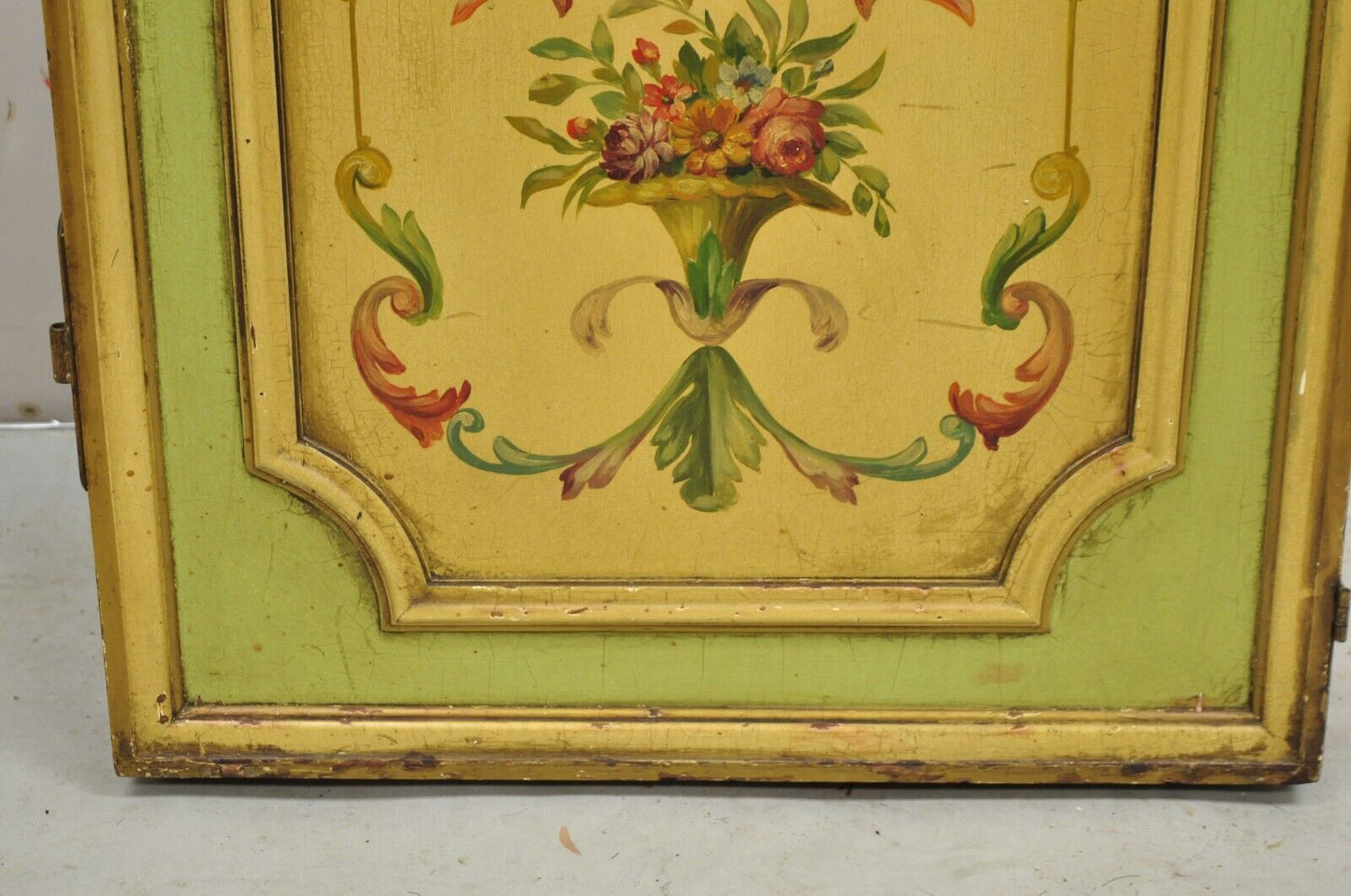 Antique French Louis XV Green Hand Painted 3 Panel Venetian Room Screen (A)