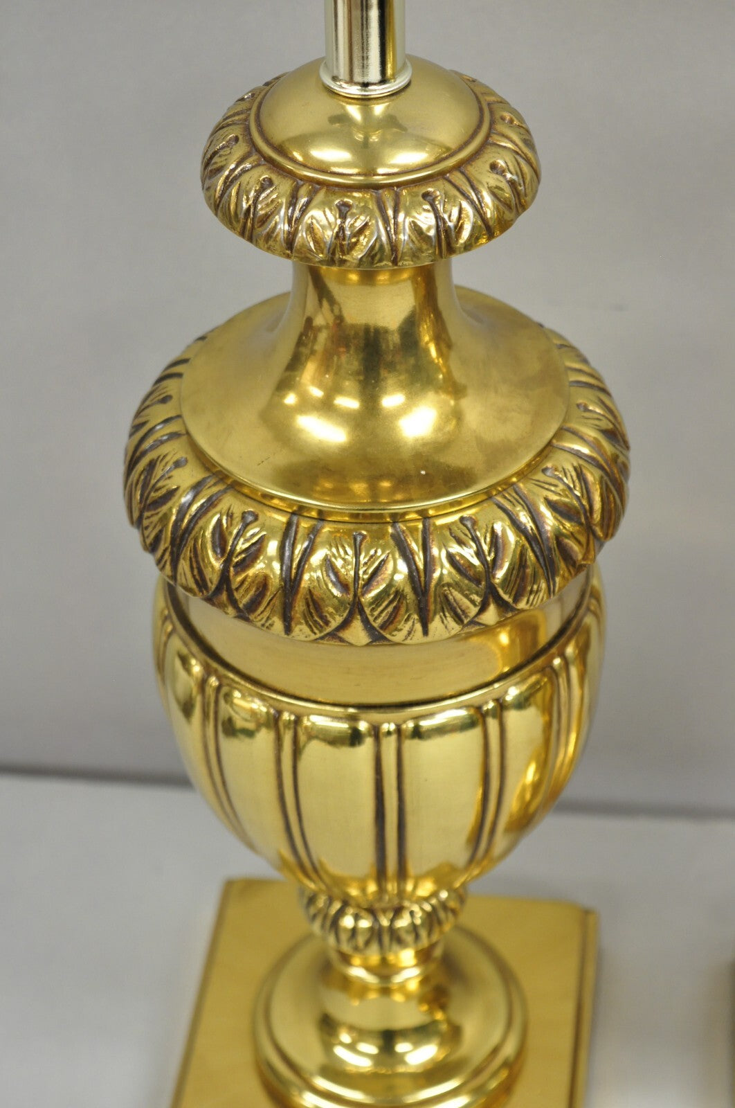 Vintage French Empire Style Gold Brass Metal Urn Form Table Lamps - a Pair