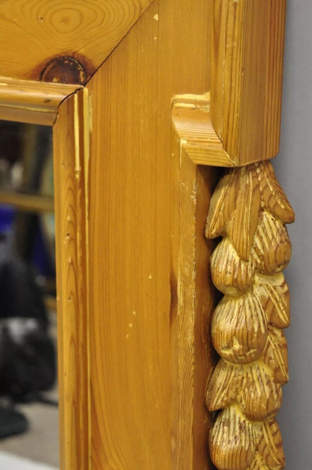 Vintage Italian Baroque Style Carved Knotty Pine Wood Country French Wall Mirror