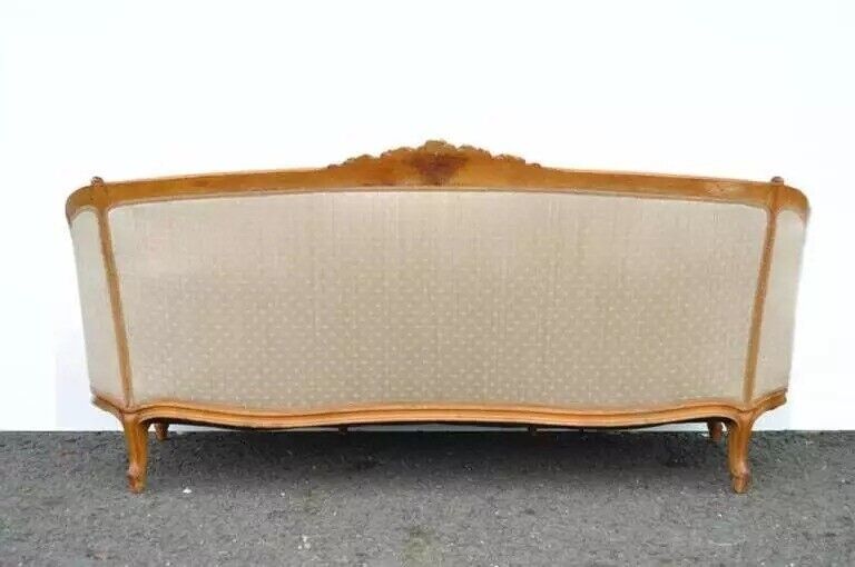Antique French Louis XV Style Carved Walnut Gold Upholstered Sofa Canape