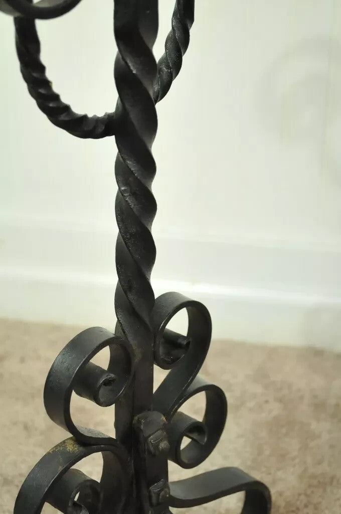 Antique Arts & Crafts Art Nouveau Black Wrought Iron Scrolling Andirons - a Pair