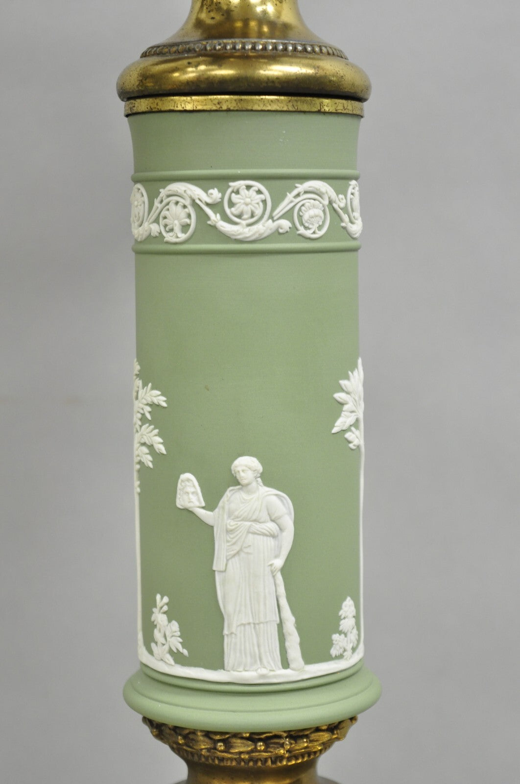 Vintage French Neoclassical Green Jasperware Candelabra Table Lamps - a Pair
