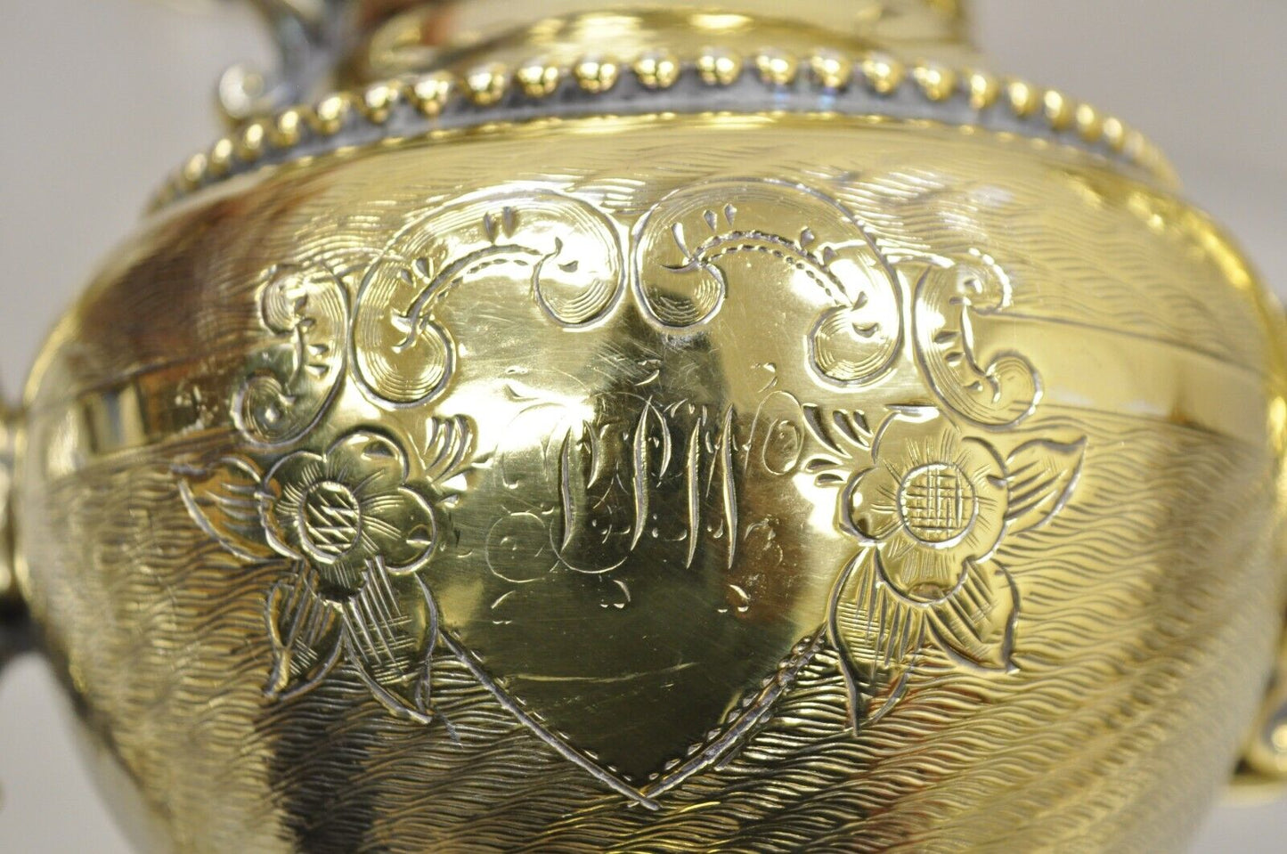 Meriden Victorian Gold Plated Ornate Tea Set w/ "PPW" Monogram - 5 Pc Set