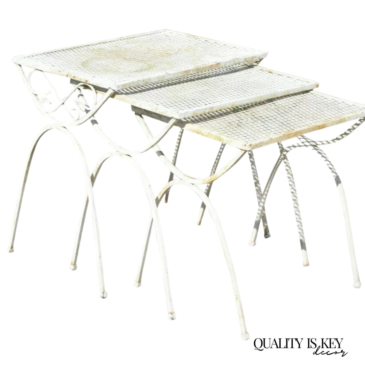 Vintage Salterini Ivy Vine Wrought Iron Nesting Patio Side Tables - 3 Pc Set