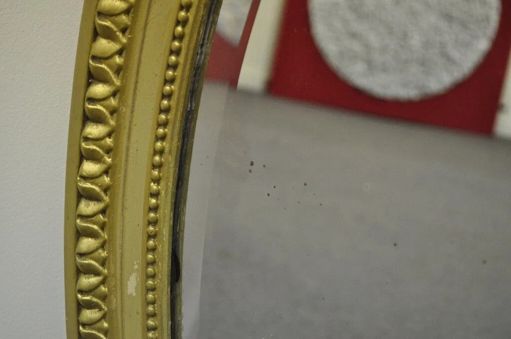 Antique French Louis XVI Style Gold Gilt Torch Flame Gesso Oval Wall Mirror