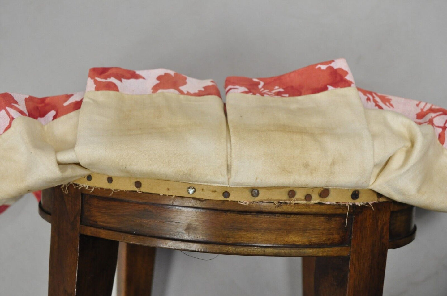 Vintage Regency Style Small Oval Mahogany Saber Leg Vanity Bench Stool