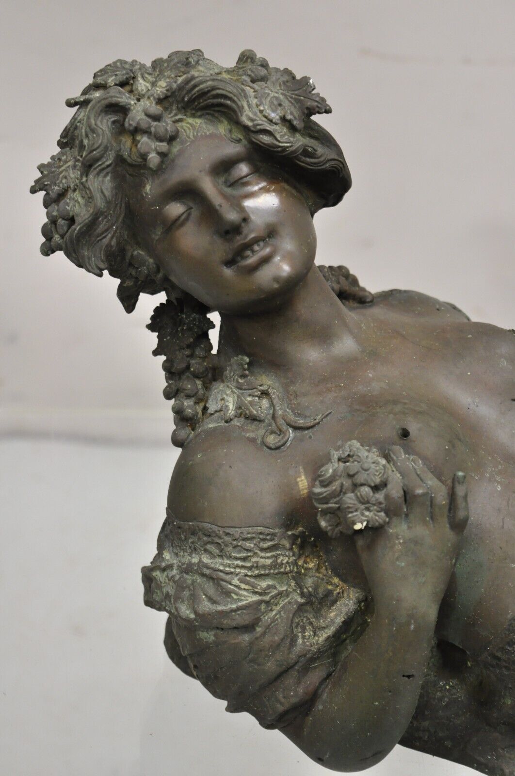Antique French Victorian Bronze Female Bust Wall Mounted Garden Water Fountain
