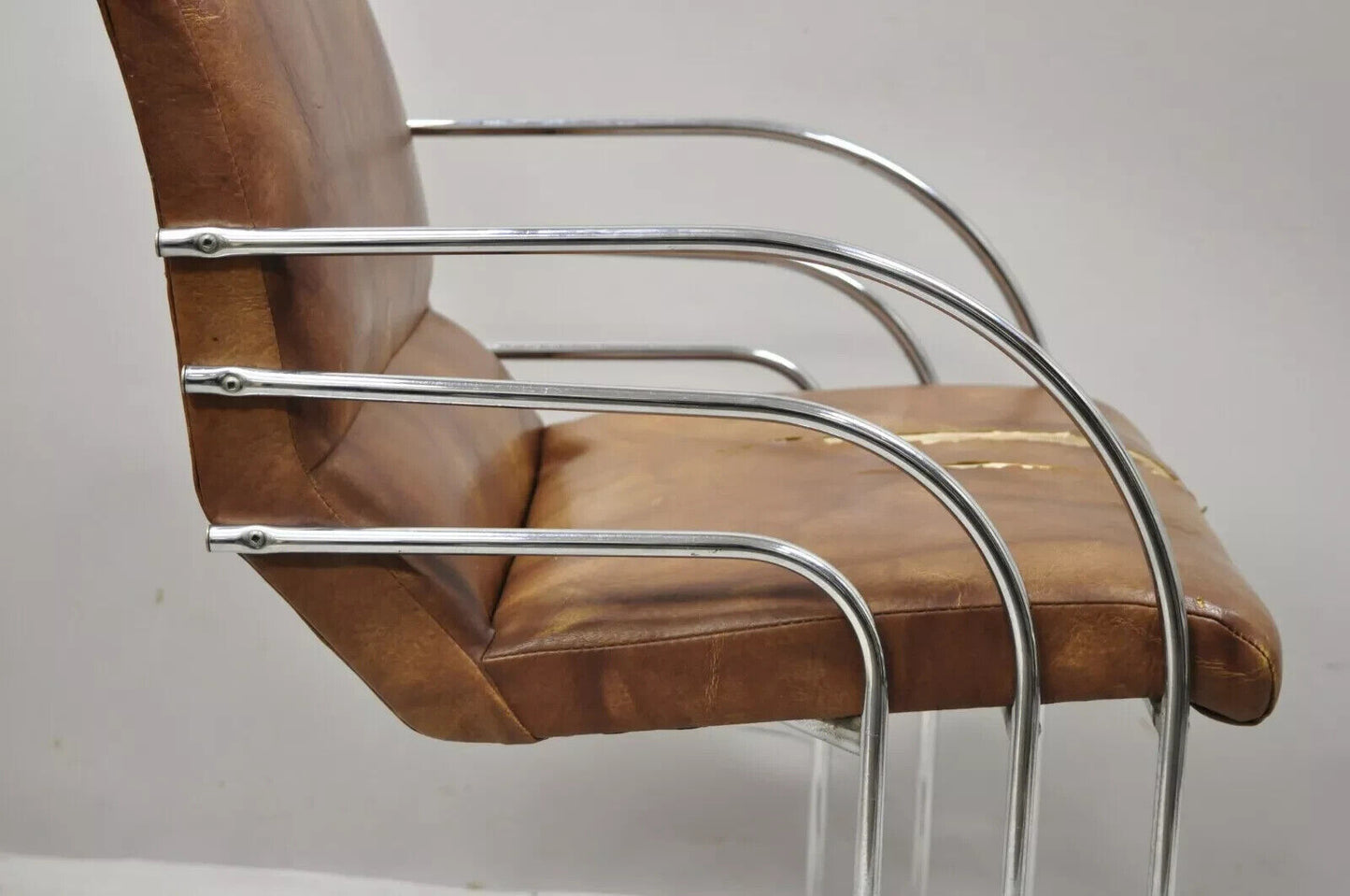 Mid Century Modern Art Deco Chrome Cantilever Milo Baughman Style Arm Chair