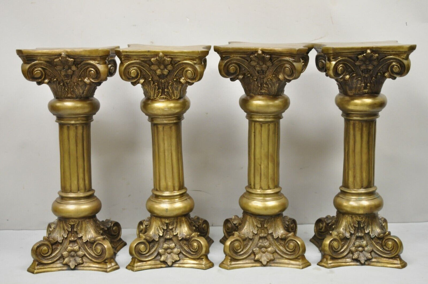 Vintage Brass Bronze Fluted Corinthian Column 29" Classical Pedestal Plant Stand