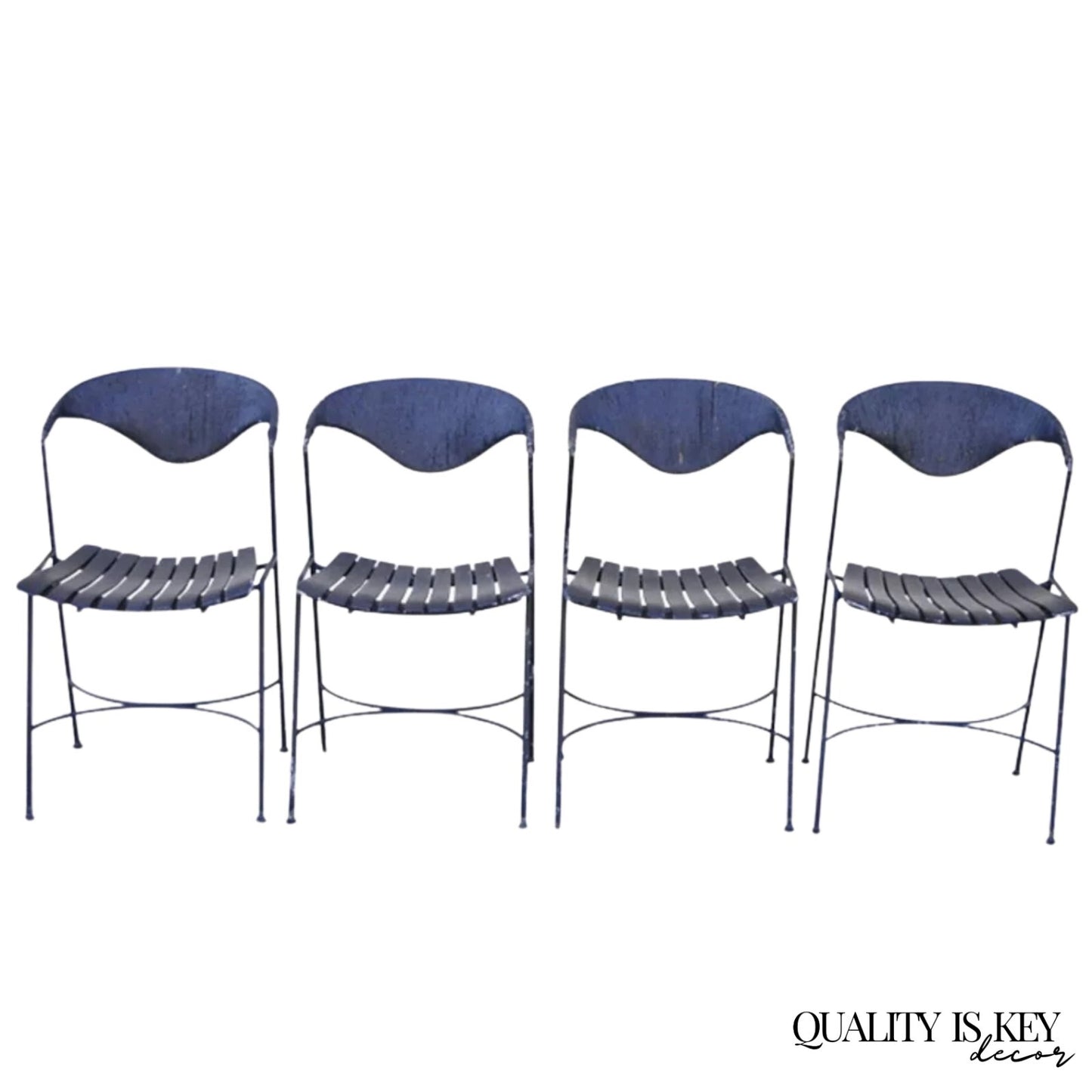Arthur Umanoff Mid Century Modern Rattan Wrought Iron Dining Chairs - Set of 4