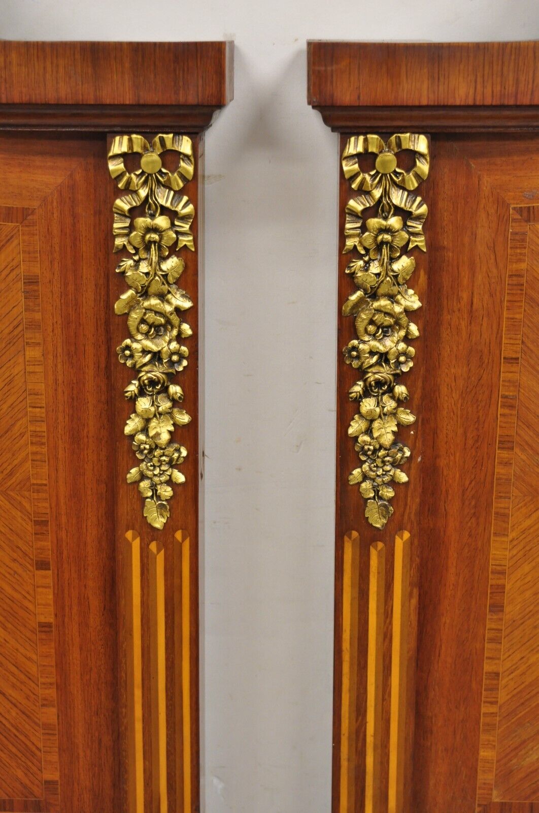 Antique French Louis XVI Style Marquetry Inlay Twin Bed Headboard - a Pair