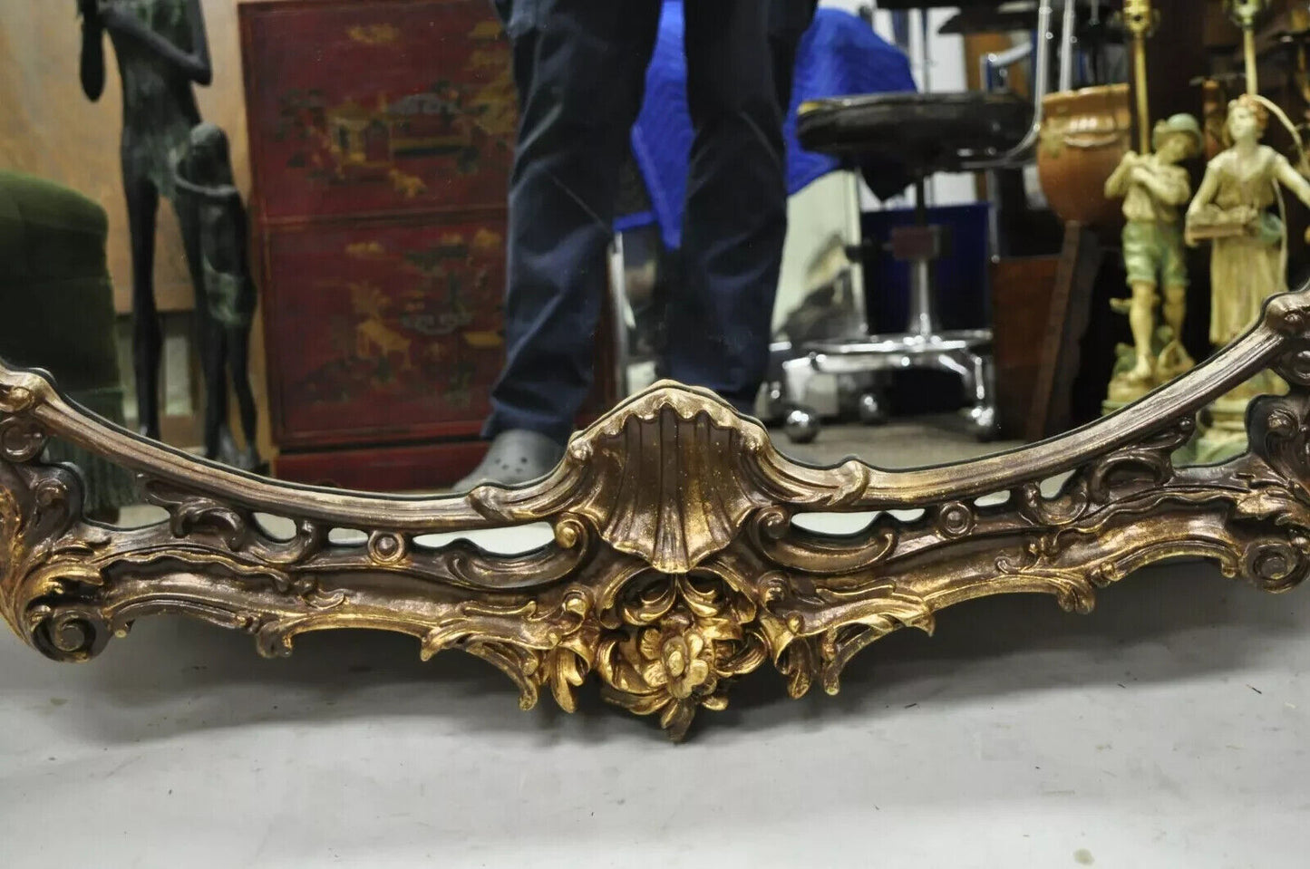 Vintage Italian Gothic Baroque Style Gold Hollywood Regency Large Wall Mirror