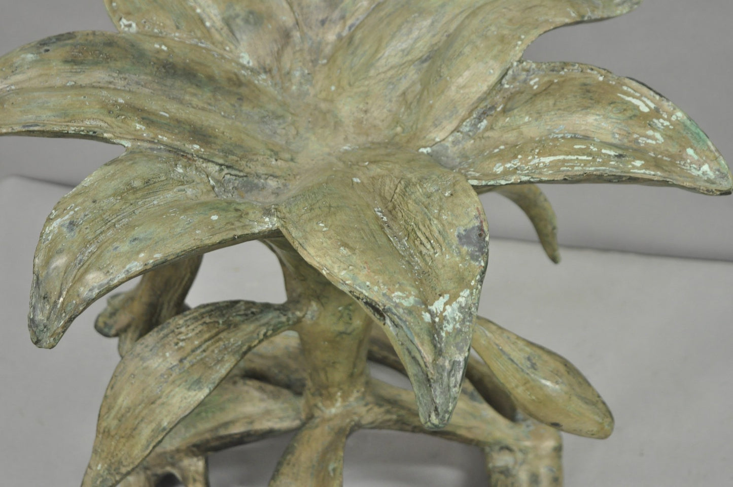 Vintage Arthur Court Green Verdigris Gilt Bronze & Glass Lily Flower Side Table