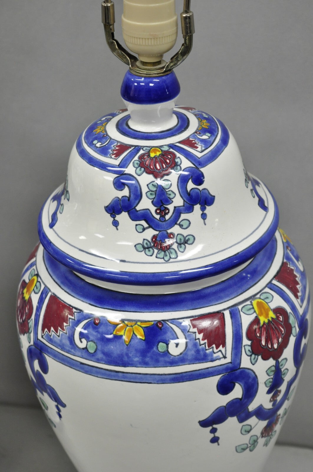 Vintage Chinoiserie White Blue Porcelain Ceramic Jardiniere Table Lamp - a Pair