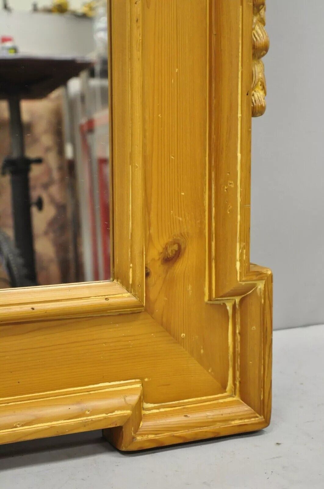Vintage Italian Baroque Style Carved Knotty Pine Wood Country French Wall Mirror