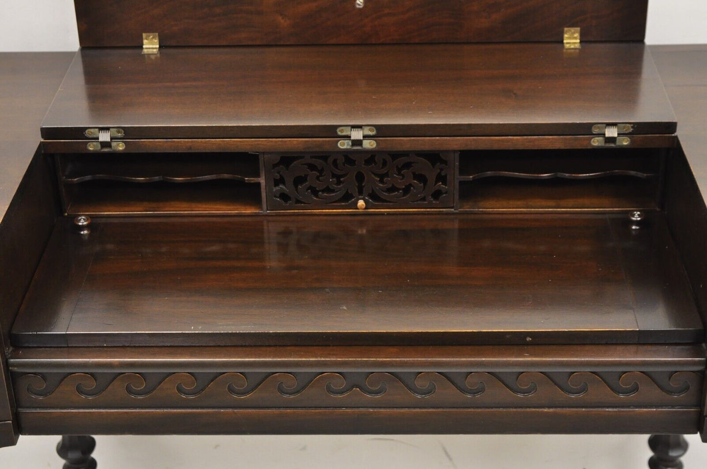 Antique Victorian Mahogany Spinet Piano Style Flip Top Secretary Writing Desk