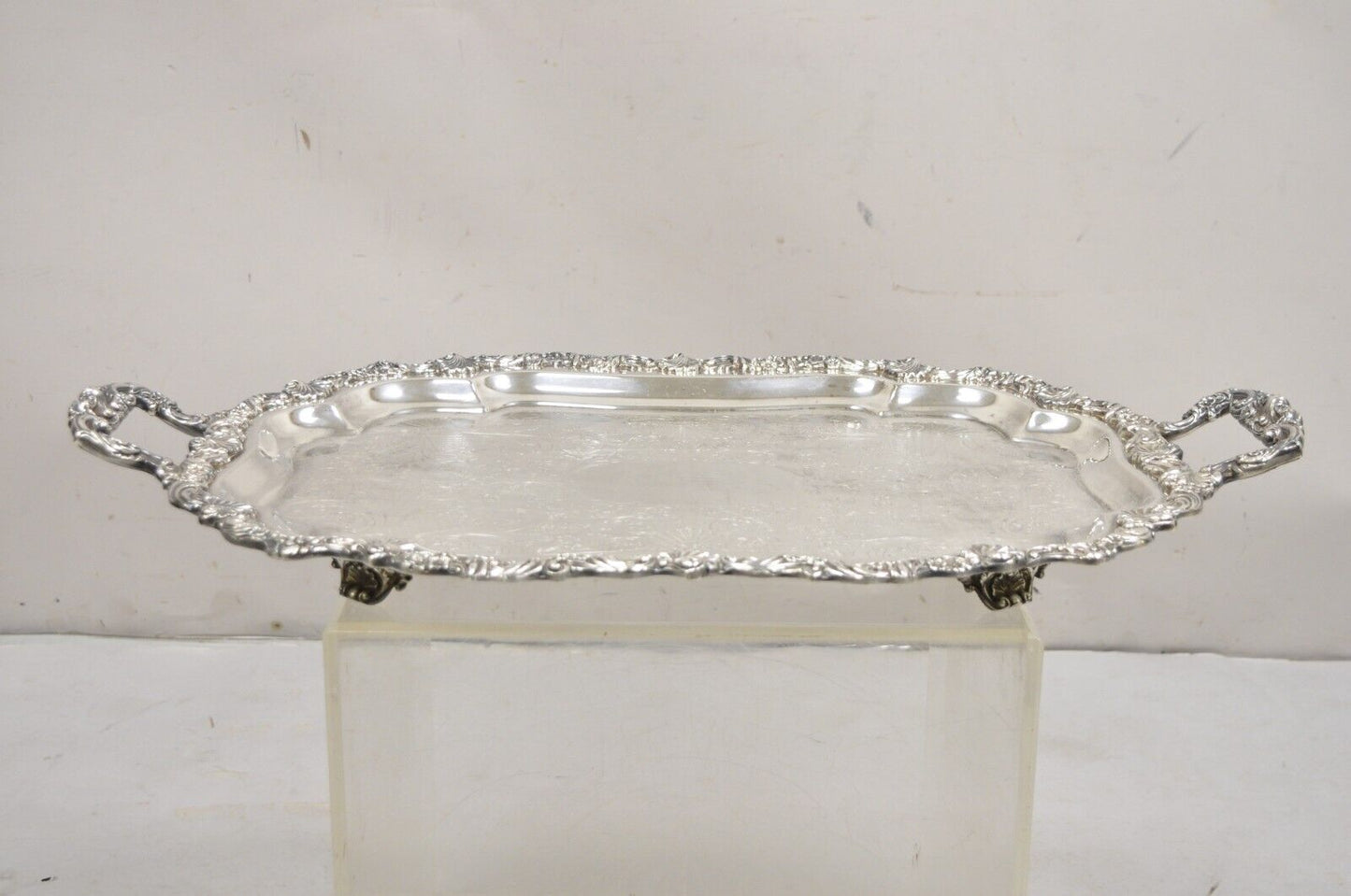 Vintage Loveland Rose Victorian Silver Plated Twin Handle Serving Platter Tray