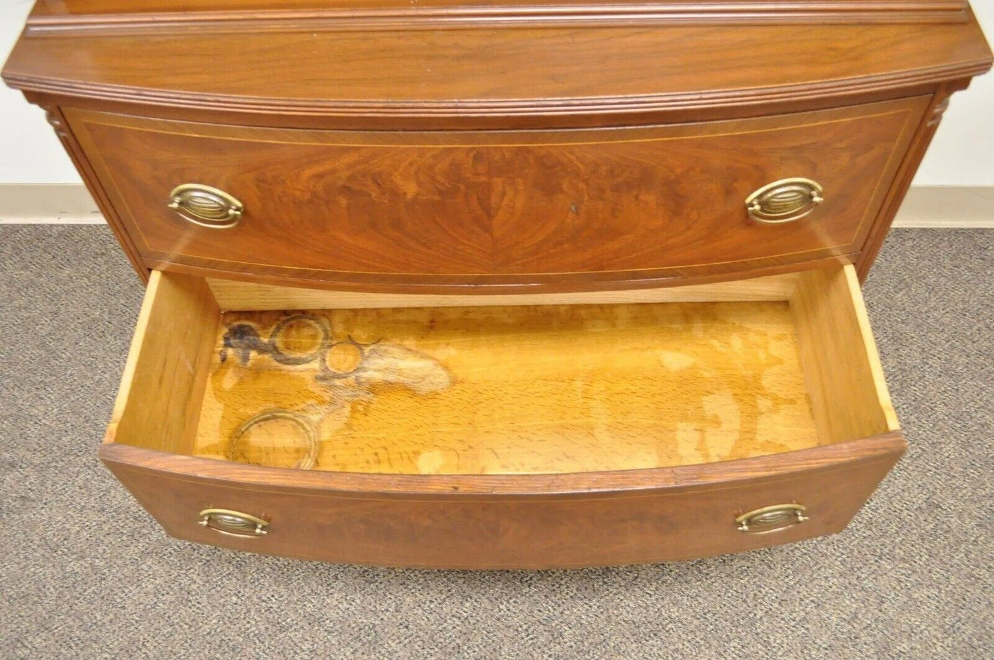 Antique Federal Style Mahogany China Display Cabinet with Stained Glass Doors