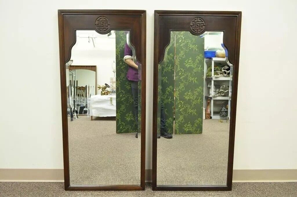 Vintage Drexel Chinoiserie Oriental Asian Ming Style Wall Mirrors - a Pair