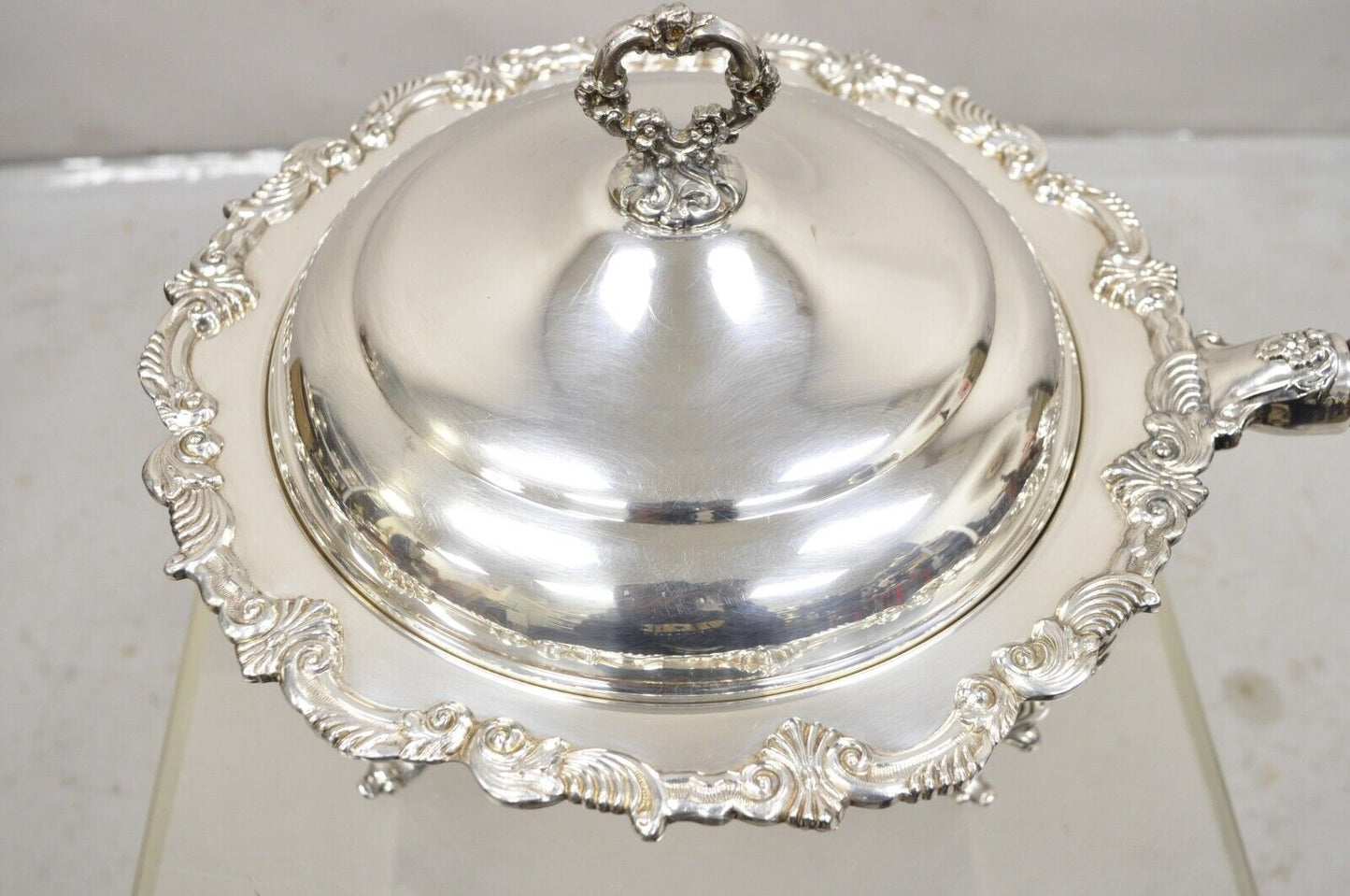 Vintage Victorian Style Ornate Silver Plated Chafing Dish Food Warmer w/ Burner