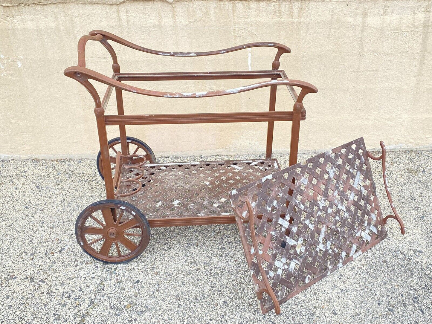 Cast Aluminum Garden Patio Terrace Lattice Serving Bar Table Pool Tea Cart