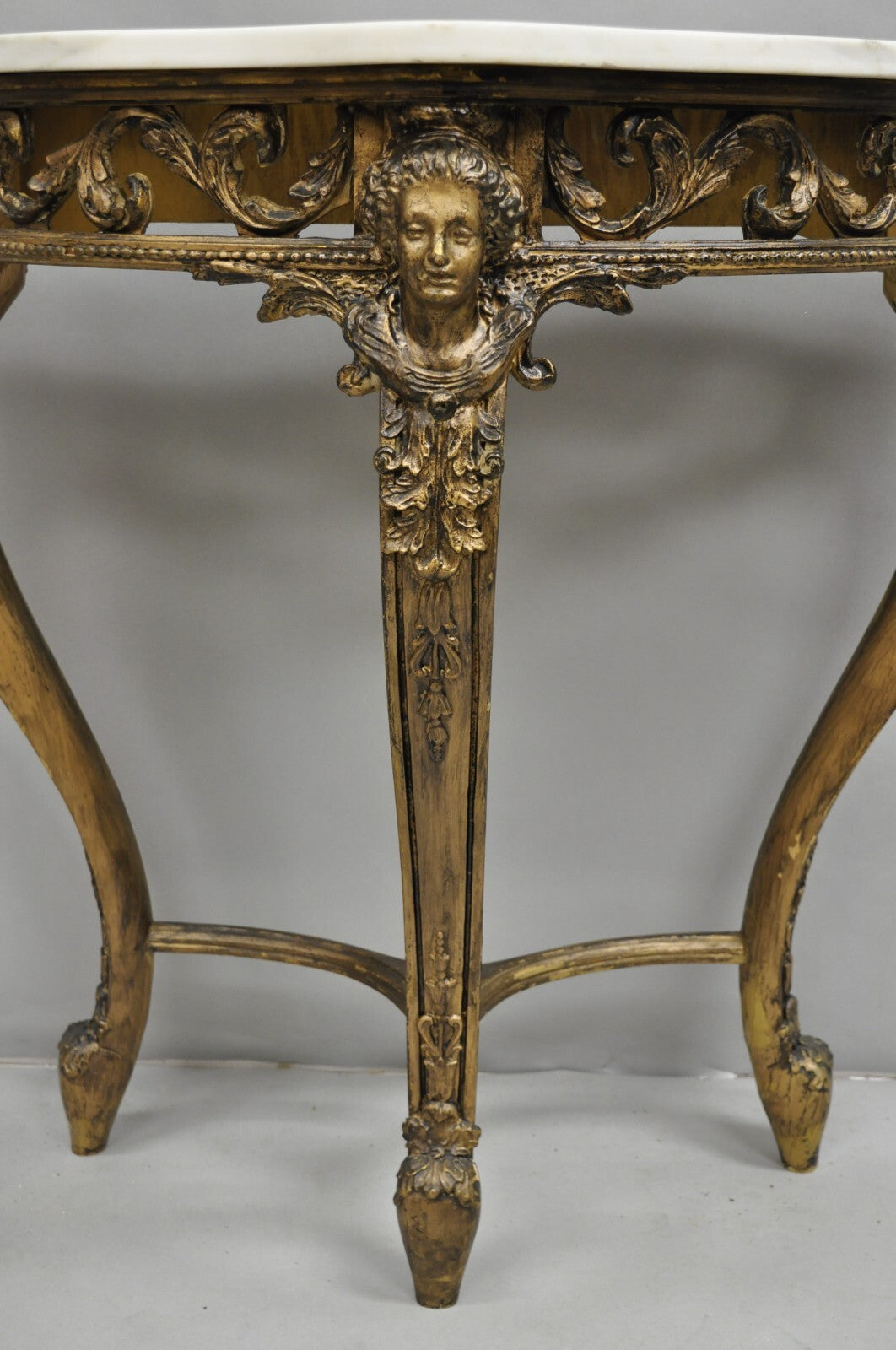 Vintage French Rococo Baroque Gold Gilt Gesso Marble Top Figural Console Table