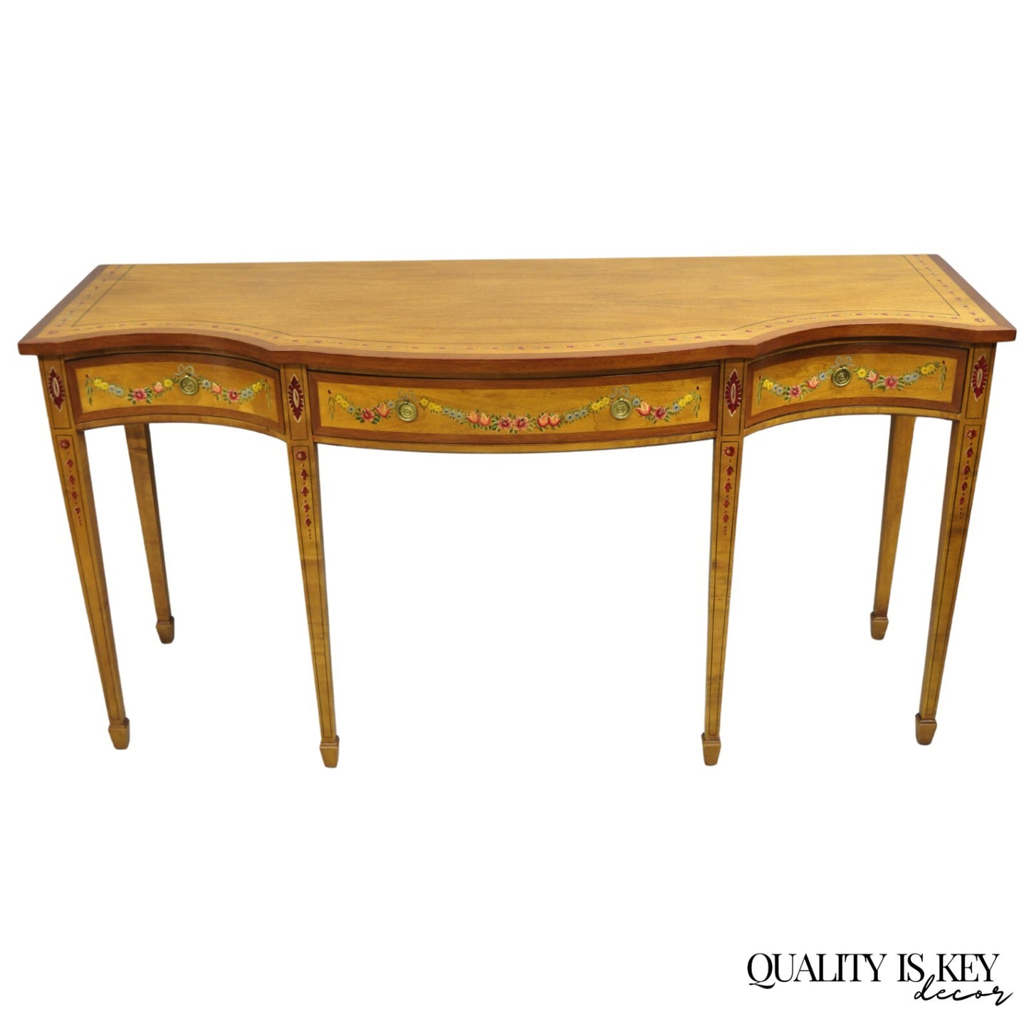 Wellington Hall English Adams Style Paint Decorated Satinwood Sideboard Buffet