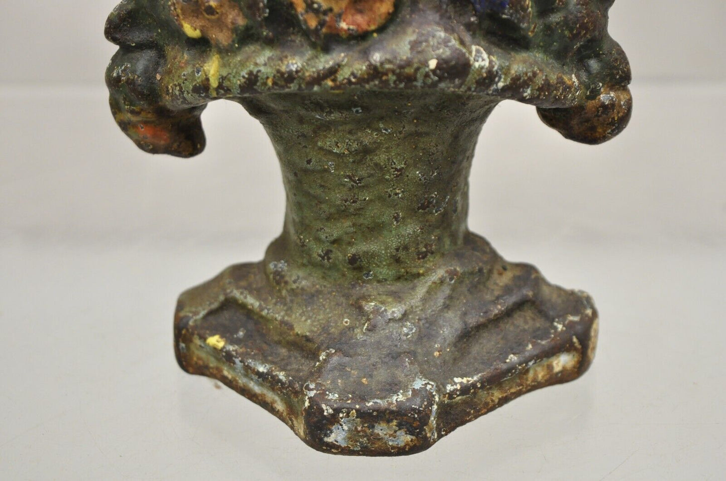 Antique Victorian Cast Iron Small Painted Orange Floral Bouquet Basket Door Stop